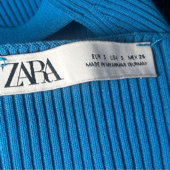 Zara Blue Halter Ribbed Crop Top Size Small - Picture 2 of 5